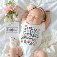 Fueled by Milk and Dreams Baby Onesie, white T Shirt, Toddler | Youth Tee - Magical and Soft Baby Shower Gift for Little Dreamers