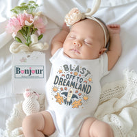 Blast Off to Dreamland Baby Onesie, white T Shirt, Toddler & Youth Tee Cute Space Theme for a Gift and Baby Shower Gift