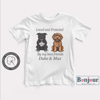 Custom Dog Onesie, Personalized Pet Name, Breed Specific T-Shirt, Baby Shower Gift, New Born Gift, "Loved and Protected By"